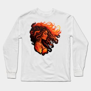 Pele Hawaiian Goddess of Fire and Lava Illustration Mythology Long Sleeve T-Shirt